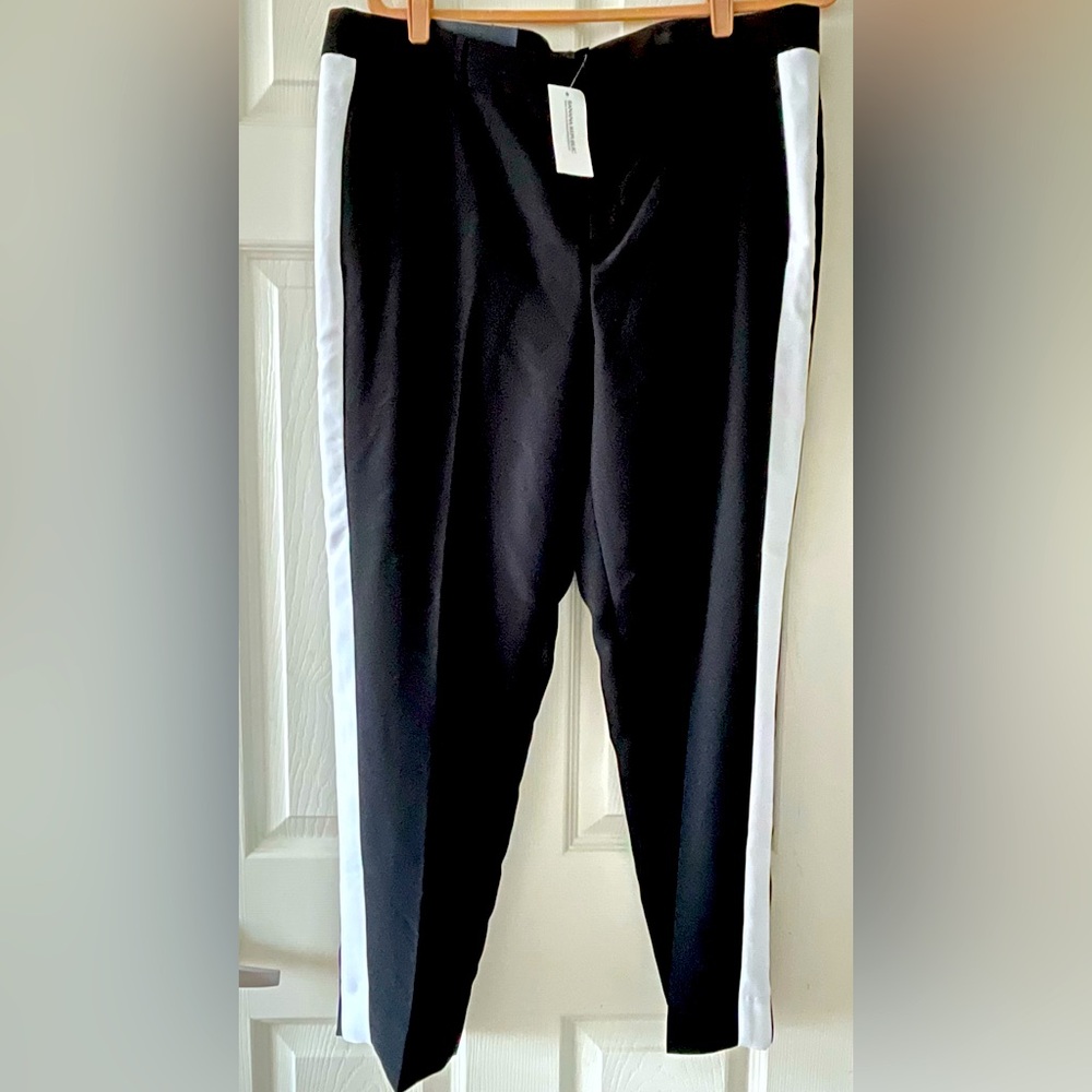 NWT BANANA REPUBLIC AVERY Womens Pants Size 14 Black w/ White Side Stripes
